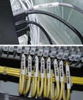 Three Pack Heat Shrink Label Tape features smooth peeling on multiple labeled cables for clear identification in a wiring setup.