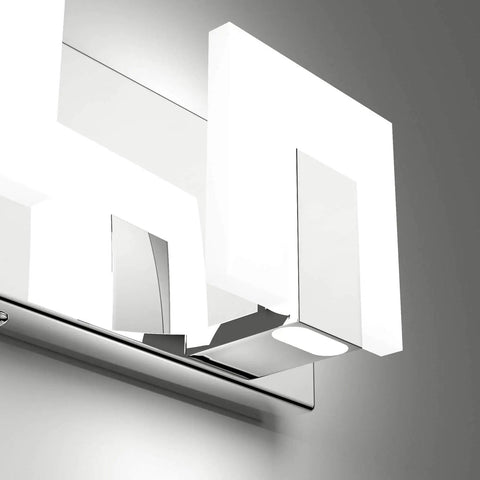Close-up of Three Lights Dimmable Modern LED Vanity Light For Bathroom Up And Down Wall Mount Frosted White Acrylic Chrome Finish
