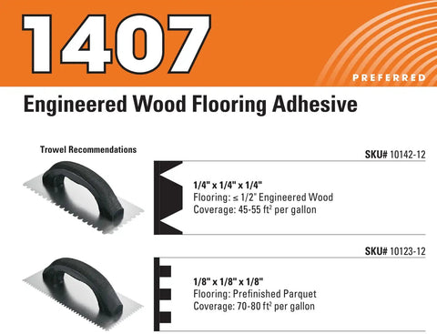 Pro Grade Engineered Wood Flooring Adhesive For Direct Bond Installations, trowel recommendations for 1/2 in wood planks