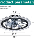 Yunstore Vaxlamp 21" Caged Ceiling Fan with Light and Remote (Matte Black Pointed Tip) size and dimensions overview.