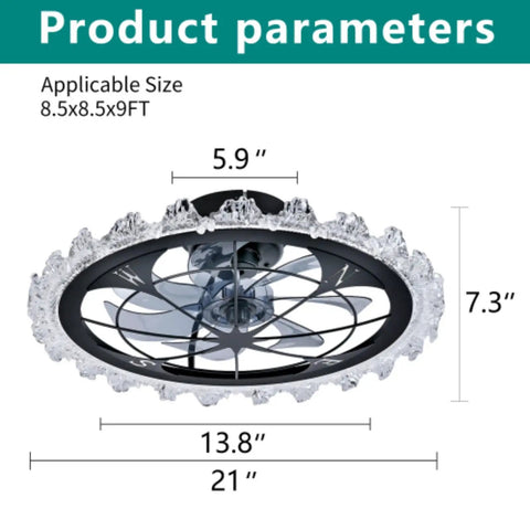 Yunstore Vaxlamp 21" Caged Ceiling Fan with Light and Remote (Matte Black Pointed Tip) size and dimensions overview.