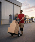Heavy Duty Convertible Hand Truck Dolly Cart With Four Smooth Rolling Wheels And 1000 Pound Capacity For Moving Day Furniture Hauls And Warehouse Freight Moves in use with boxes.