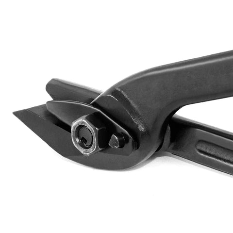 Close-up of Heavy Duty Strapping Cutter For Steel, PET, And PP Straps, showing carbon steel blade and rugged construction