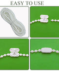 10 Meter Bead Chain Cord for Roller Blinds with 4.5mm Bead Diameter and 17 Pearls Per 100mm, Includes 10 Connectors, White Replacement Cord