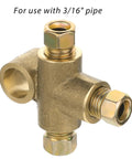 Heavy Duty Three Way T Shape Brake Line Tee Brass Union With Three Male Nuts Fits Three Sixteen Inch Pipe M10 Threading close up view