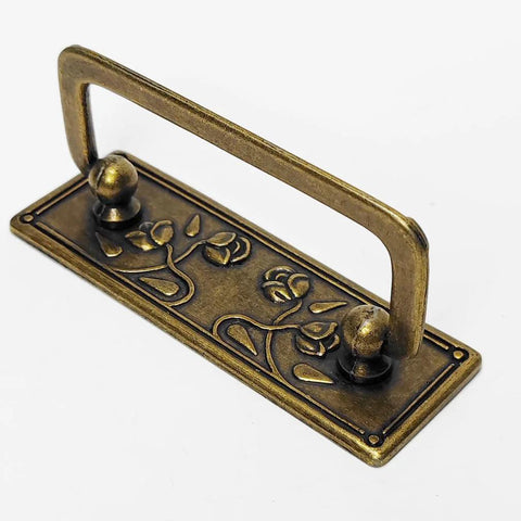 4 Pack Antique Brass Bail Drawer Pulls 2.5 Inch Drop Swing Handles 64 mm Centers Cabinet Knob Hardware Zinc Alloy Back Plate 3 3/4 x 1 1/4 Inches