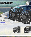 Straight Bolt Up Radiator Cooling Fan Assembly For Chevrolet Sonic 2012 To 2018 L4 1.8L showing dual fans with black shroud.