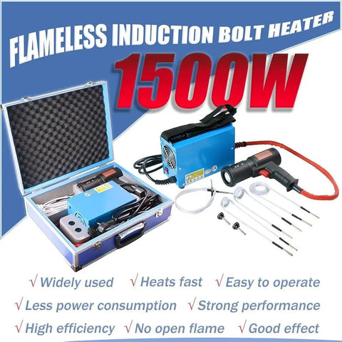 Handheld 1500W Induction Bolt Heater For Rusty Nut Removal, Portable Heat Induction Machine with coils and carrying case.