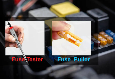 120Pcs Car Fuse Kit With Tester And Puller Dope Mini Blade Fuses Assortment Set 12V showing tester and puller tools