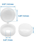 50 Pack White Plastic Hinged Screw Cover Caps for 4mm Hole Screws, 13mm Outer Diameter, snap-on flip top, product dimensions shown