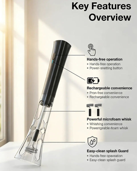 Rechargeable Milk Frother Handheld With Stand, Low Noise Electric Coffee Frother Wand With Stainless Steel Shaft