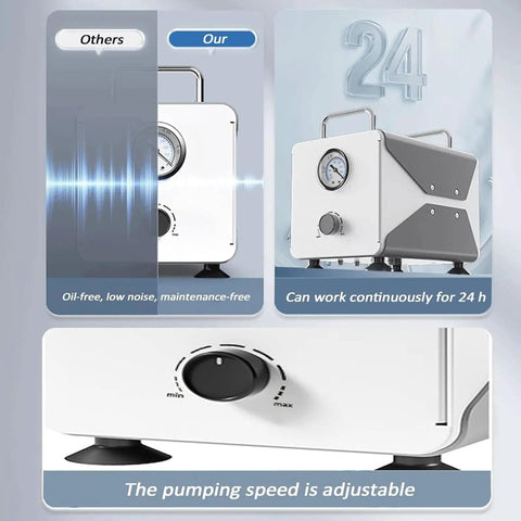 Portable Oilless Diaphragm Vacuum Pump For Lab Filtration Featuring Adjustable Speed And Real Time Pressure Monitor Supports 24 Hour Continuous Use With No Maintenance Required Includes Hose And Carry Handle Ideal For Sensitive Sample Processing