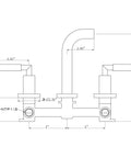 Technical drawing of Matte Black Wall Mount Bathroom Faucet With Dual Handles, Solid Brass Construction, dimensions labeled