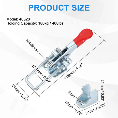 2 Pack Toggle Latch Clamp 40323 Heavy Duty Adjustable M5 X 30mm Quick Release 400lbs Holding Capacity Galvanized Iron Clamp for Smoker Lids Jigs Tool Boxes Cases, size chart