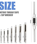 Image showing the 7 Piece HSS Thread Tap Set With Adjustable Tap Wrench, Metric Taps From M3 To M12 for threading metals and plastics.