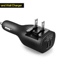 Straight Up Game Changer 2 Pack Dual USB Car Charger With Foldable Wall Adapter Portable Quick Charge Hub showing a black charger with dual USB ports.