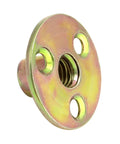 Top Shelf 3/8 16 Round Base T Nuts 25 Piece Set Heavy Duty Carbon Steel Flange Inserts For Furniture Crafting And Woodworking Builds Tough Nickel Coating Quick Install And Rock Solid Hold round base T nut with four holes and nickel coating