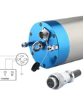 Top Shelf 5.5KW Water Cooled Cnc Spindle Motor 380V 24000Rpm Er25 Chuck with blue end cap and wiring connections.