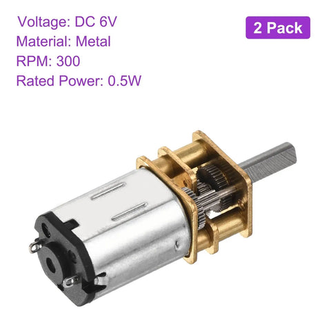 Two Pack 6V 300RPM Micro DC Gear Motor With 1 To 100 Reduction Ratio, 10mm Shaft, 3mm Diameter, 0.5W Rated Power, Mini Metal Gearbox
