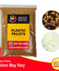 Bag of MJR Tumblers plastic pellets with colorful variations for rock tumbler kit use. Colors may vary.