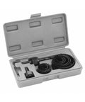 Super Duper Heavy Duty 11 Piece Hole Saw Kit W/ Case For Cutting Wood Plastic PVC Aluminum Thin Metal Sheets Includes Adapters To Make Your Next Project Quick And Easy With Premium High Carbon Steel Teeth, open case