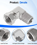 Super Handy 1/4 Inch Male NPTF To 1/4 Inch Female NPSM Ninety Degree Swivel Elbow Adapter Fitting Built Tough For Hydraulic Circuits And Makes Pipe Connections Easy In Your Workshop Or Garage Setup. 90-degree carbon steel swivel elbow fitting