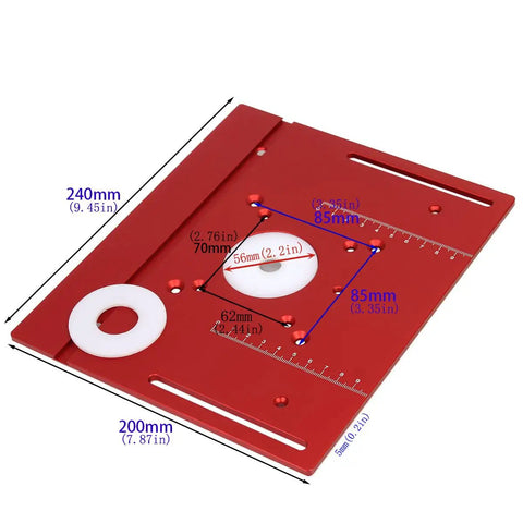 Premium Shop Ready Anodized Aluminum Router Table Insert Plate With Sliding Fence And Miter Gauge Guide dimensions and layout.