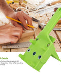 Woodworking Doweling Jig Kit For Precise 6mm 8mm And 10mm Holes 8 Piece Drill Guide Set in use on wooden board