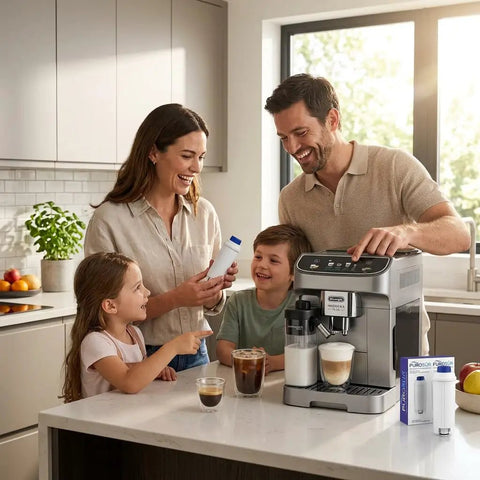 Family using Pack Of 2 Water Filters For Automatic Espresso Machines DeLonghi ECAM ETAM EC680 ESAM Series Prima Donna Exclusive And Avant