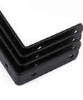Hella Sturdy Thickened Black Steel L Shaped Corner Braces Heavy Duty 90 Degree Right Angle Shelf Supports Pack of Twelve showing three brackets.