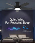 Flush Mount Ceiling Fan With Light 52 Inch Remote Control 3CCT Dimmable LED in bedroom setting