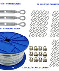 Medium Duty Cable Kit For Baseball And Softball Batting Cages With Three Eighths Inch Eye And Jaw Turnbuckles, cable and hardware