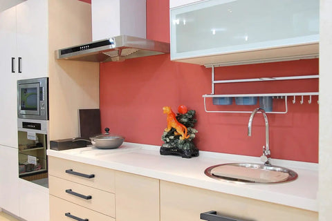 Modern kitchen with 60 Pack Sleek Matte Black Square Cabinet Handles Drawer Pulls for cabinets and drawers, stainless steel.