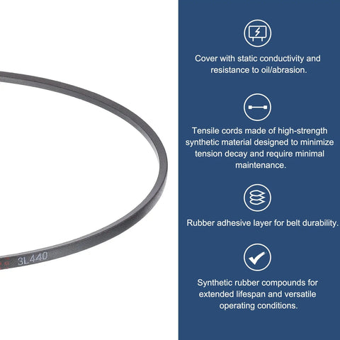 Close-up of Two 44 Inch Classic Wrapped Rubber V Belts Set For Heavy Duty Drive In Motors Lawn Equipment And Machinery, 3L440 Profile