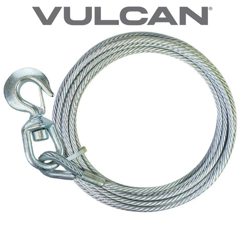 Beefy Steel Core Winch Cable With Swivel Hook Three Eighths Inch By 50 Ft Kink And Crush Resistant 14,000 Lbs Minimum Breaking Strength