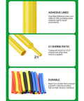 164 Piece Heat Shrink Tubing Kit 2 To 1 Insulation For Wires And Cables, 5 Colors, 8 Sizes, featuring adhesive lining and durability