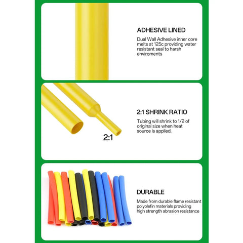 164 Piece Heat Shrink Tubing Kit 2 To 1 Insulation For Wires And Cables, 5 Colors, 8 Sizes, featuring adhesive lining and durability