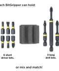 BitGripper V2 Side Mount Drill Bit Holder with 6 short and 3 long driver bits shown for easy access on the side of a drill.