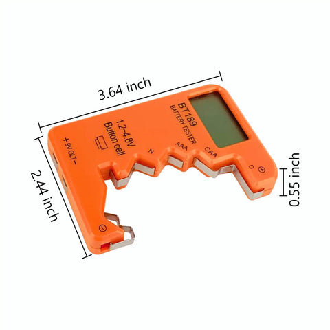 Universal Battery Tester With Digital Display For AA AAA C D 9V 1.5V Batteries Portable Travel Ready Volt Checker For All Battery Types With Clear LCD Readout And Quick Battery Health Gauge Orange Color, 3.64 x 2.44 x 0.55 in ABS