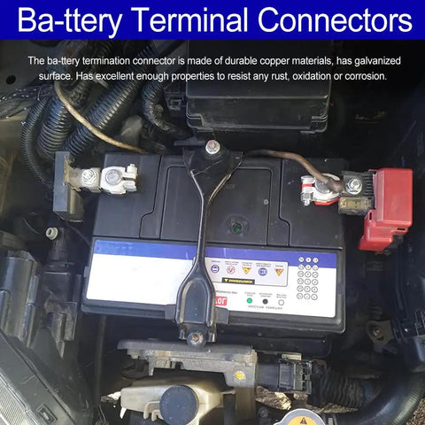 Two Pack Battery Terminal Connectors With Plastic Covers For Nissan, Positive And Negative Auto Battery Cable Terminal Clamps installed