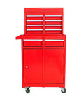 Heavy Duty Steel Rolling Tool Chest With Five Roomy Ball Bearing Drawers And Detachable Worktop front view in red color.
