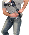 Person using Suspension Trauma Safety Strap For Harnesses, 1 Pair Pack, Black Go To Rescue Accessory, during fall protection scenario.