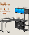 Full On Game Changer Electric Dual Motor L Shaped Standing Desk With Extra Storage Hutch dimensions and load capacity illustration.