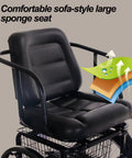 Large cushioned seat with backrest on Three Wheel Cruiser Trike For Seniors And Adults With Hydraulic Front Fork Dual Brakes