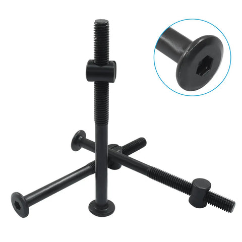 Heavy Duty M8 X 110mm Matte Black Hex Bolts And Barrel Nuts Kit for Bunk Beds and Furniture Assembly with hex key.