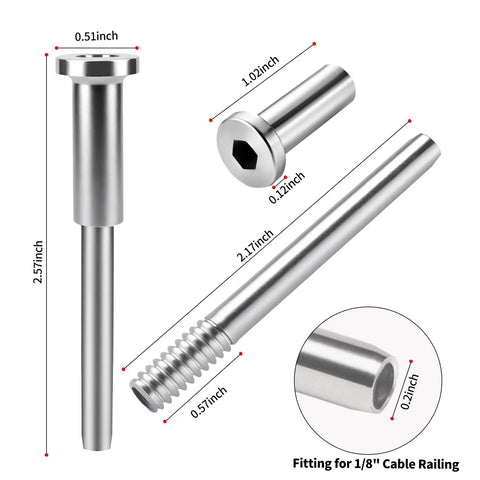 50 Pairs Invisible Cable Railing Kit For One Eighth Inch T316 Stainless Steel Cable Hardware With Invisible Receivers And Swage Stud Ends