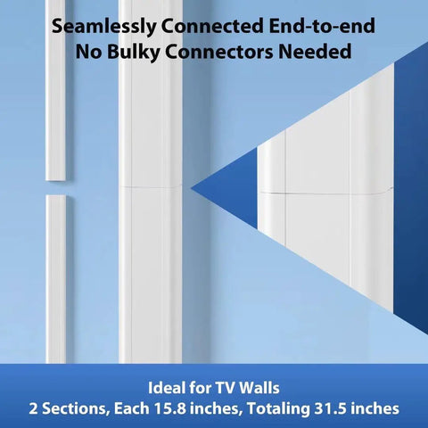 Big TV Cord Hider For Wall Mounted TVs 32 Inch White Cable Cover Kit showcasing 15.8 inch sections for seamless connection.