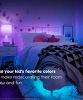 Bedroom with Cync Smart Home Starter Kit With Color Changing LED Bulb And Wireless Dimmer Switch, purple and blue lighting
