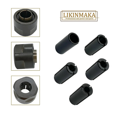 Collet Nut Cone Set For Router, Heavy Duty Half Inch Nut With Mixed Collets 6.0mm, 6.35mm One Quarter Inch, 8.0mm, 9.52mm, Six Pack