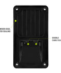 Front view of Solar Double Cable Entry Gland Box Waterproof Dual Wire Connector Adapter Housing Plate ABS Mount For Marine Use RVs Caravans Boats Easy Install No Drilling Required, showing wider edge and double cable gland.